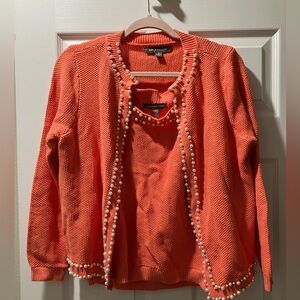 NWOT Kate & Mallory Coral and Pearl Cardigan Sweater Set Size M